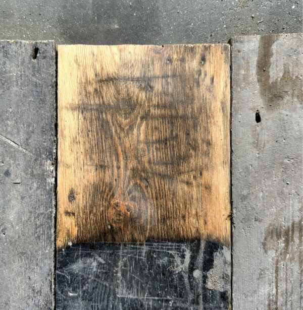 Reclaimed 130mm floorboards (lightly sanded section))